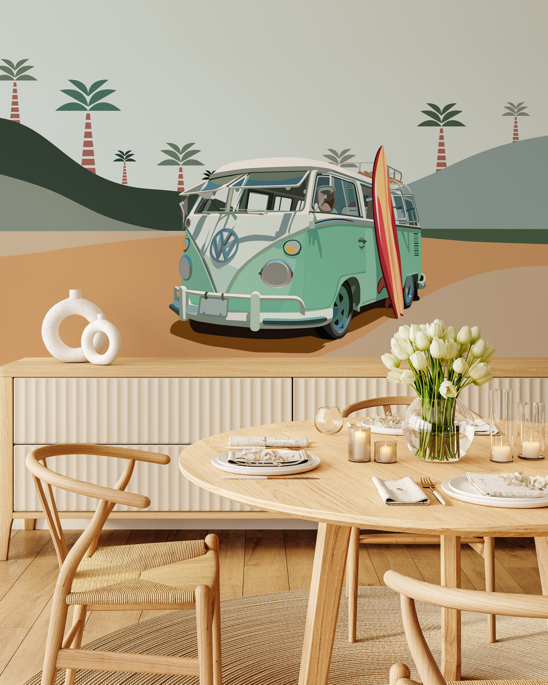 LOUISE - Papier peint combi van bleu salle à manger