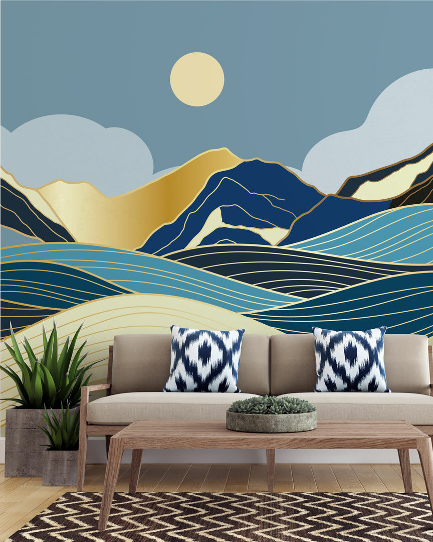 MAGALI - Papier peint panoramique montagnes minimaliste stries