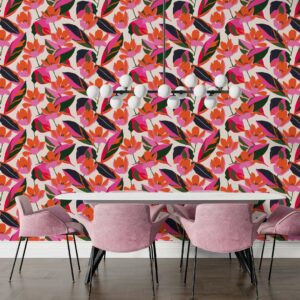 MATHILDE - papier peint fleuri pop salle à manger