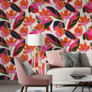 MATHILDE - papier peint fleuri pop salon