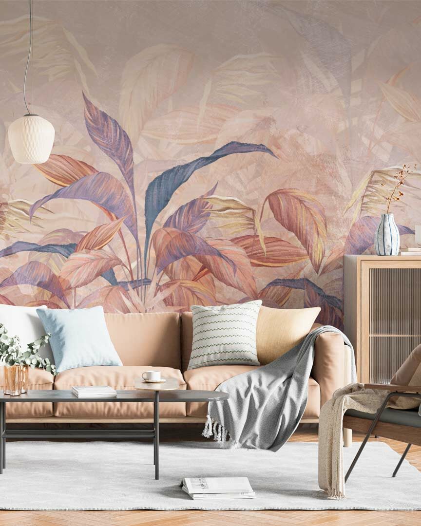 MIRELLE - tapisserie panoramique feuilles tropicales salon