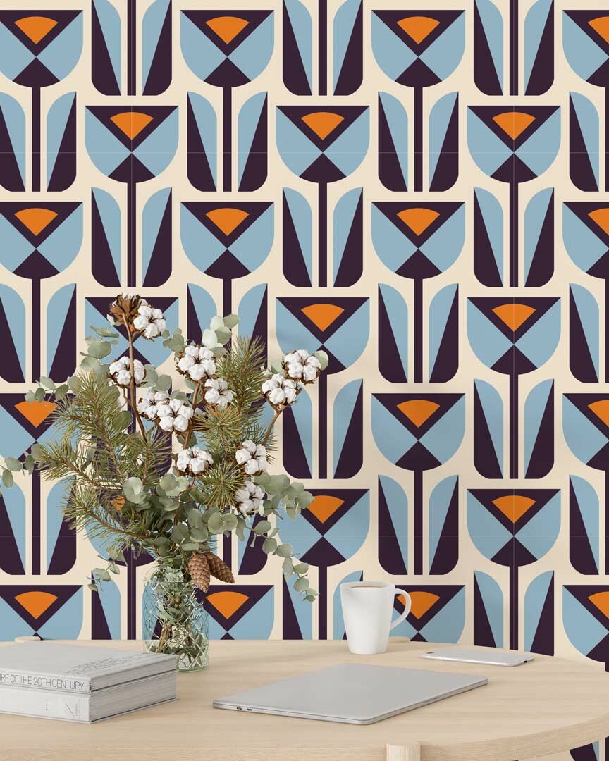 NOAM - papier peint fleur vintage géométrique bureau