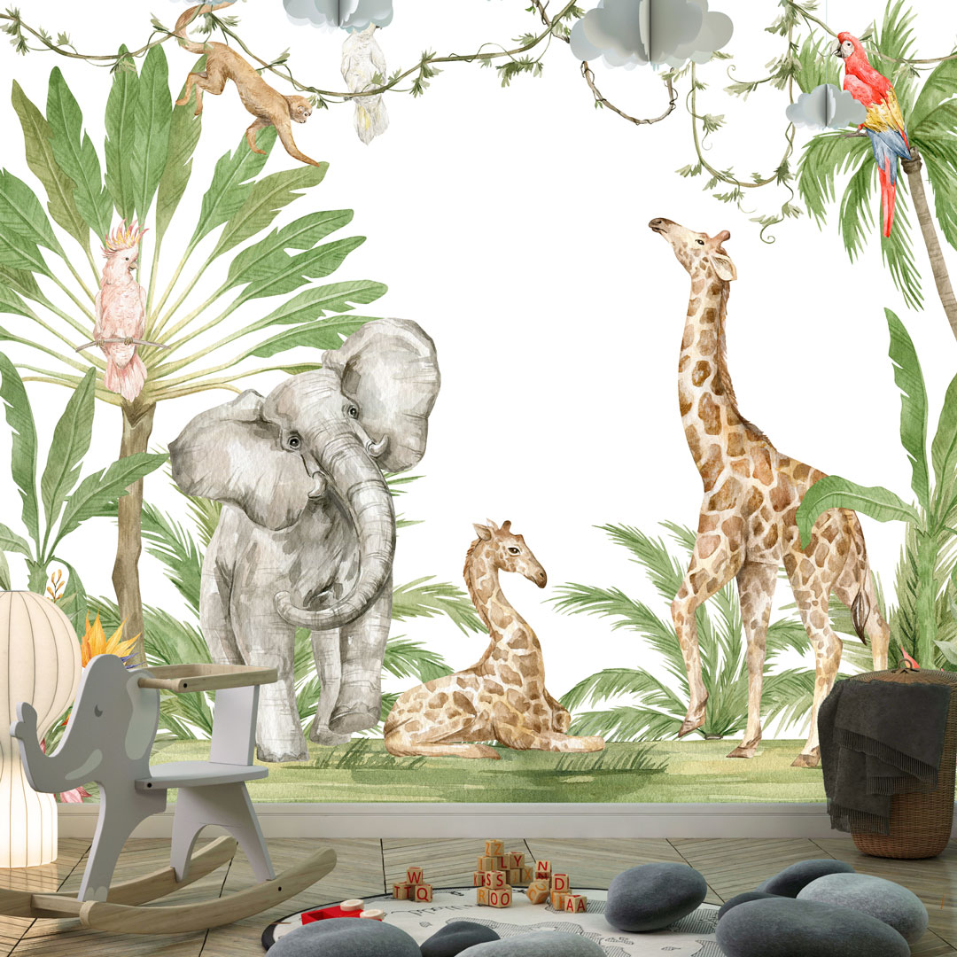 NOÉLISE - Papier peint panoramique jungle bébé chambre enfant