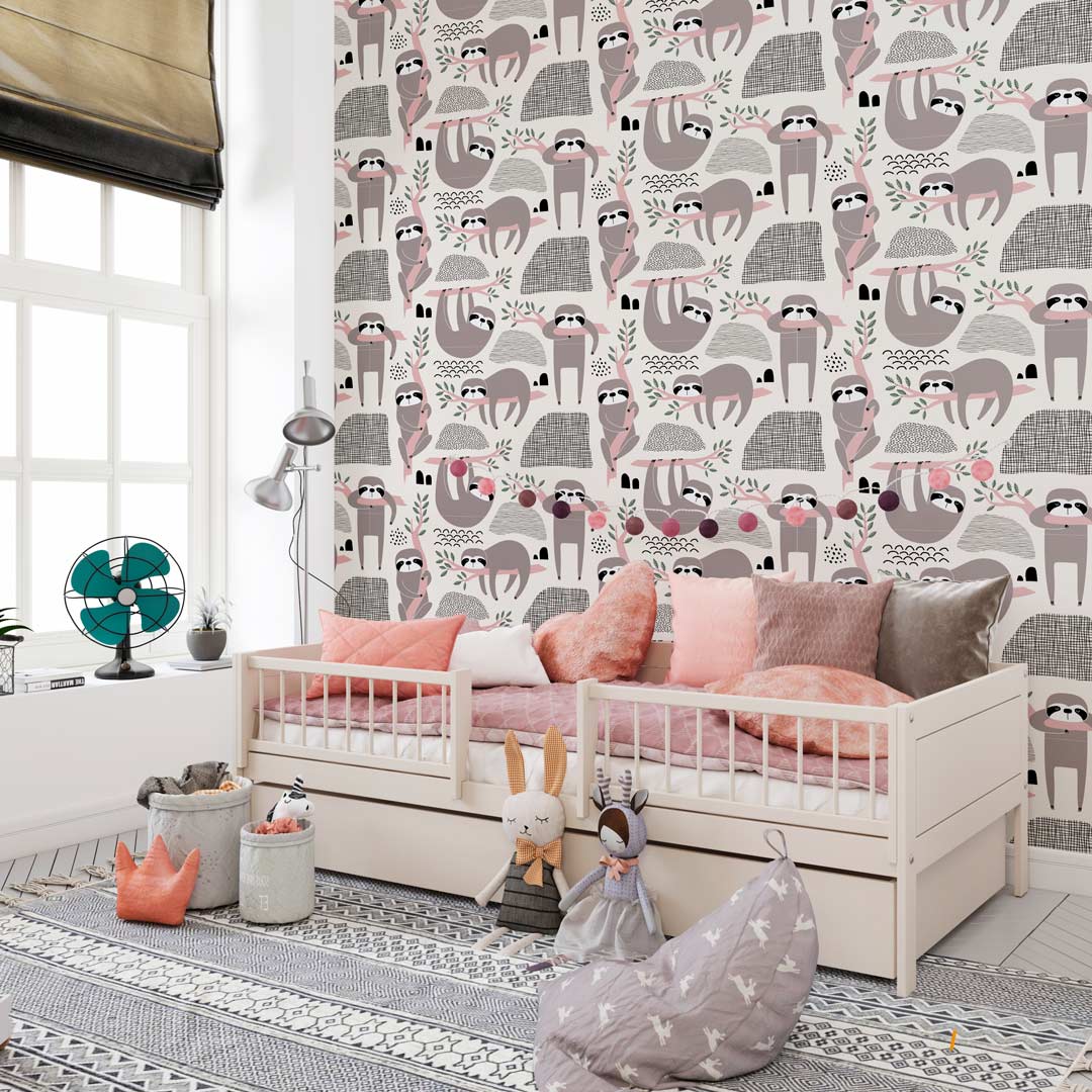 NOUR - papier peint paresseux enfant chambre fille