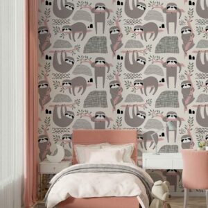 NOUR - papier peint paresseux enfant chambre fille