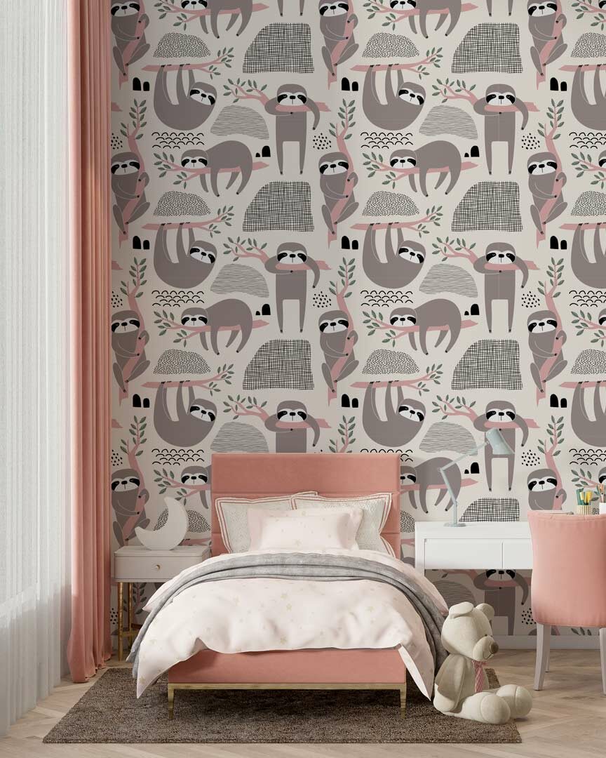 NOUR - papier peint paresseux enfant chambre fille