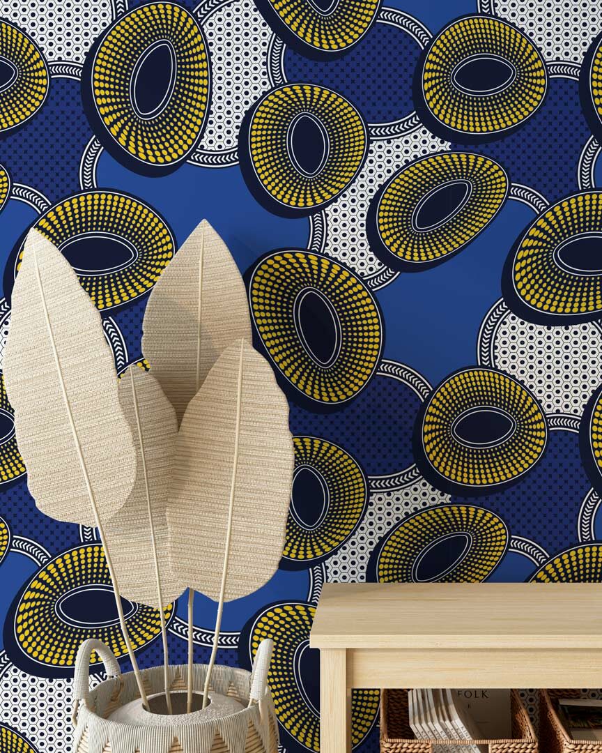 PACO - papier peint wax bleu entrée