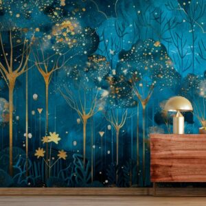 PIERRE - papier peint panoramique foret lucioles chambre