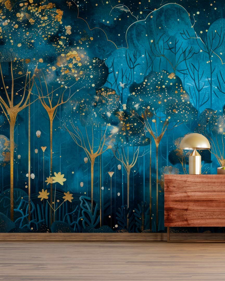 PIERRE - papier peint panoramique foret lucioles chambre