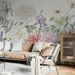 RILEY - Papier peint floral panoramique salon