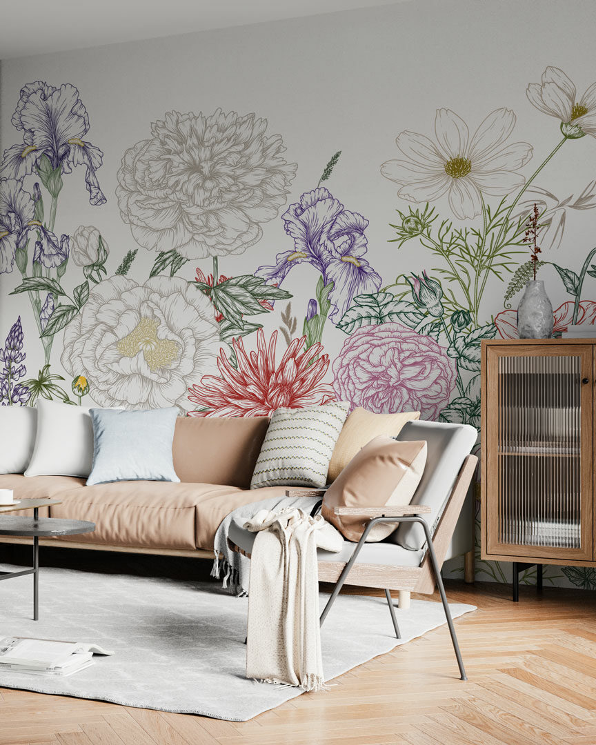 RILEY - Papier peint floral panoramique salon