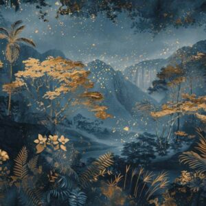 SERAPHIN - papier peint panoramique jungle bleu