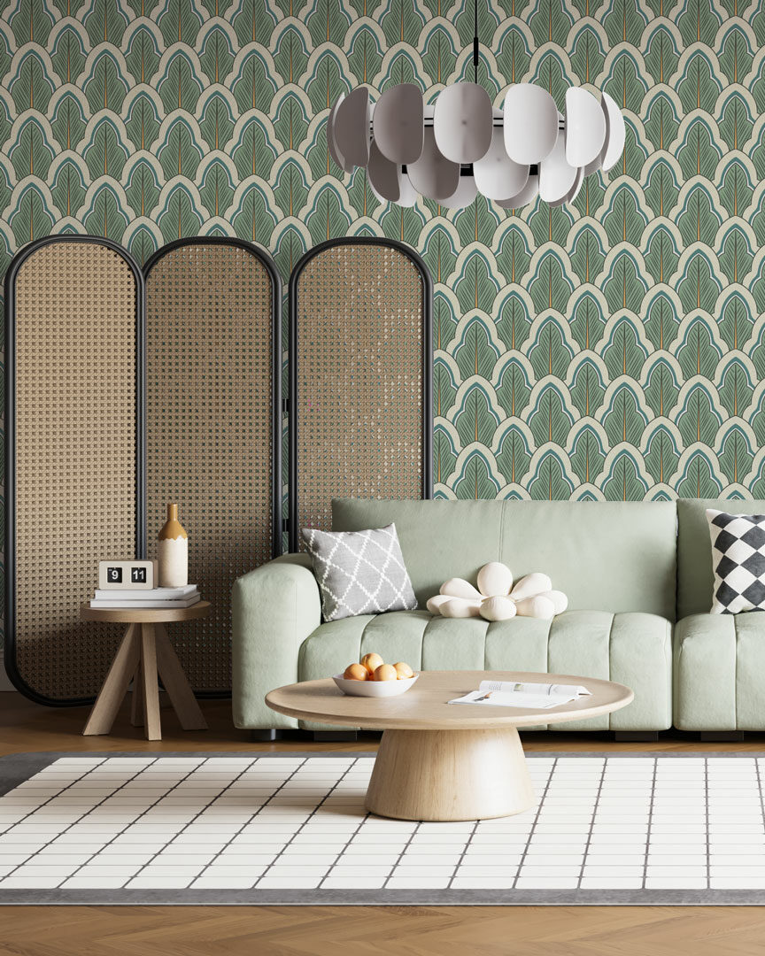 SOPHIA - Papier peint feuille rétro salon