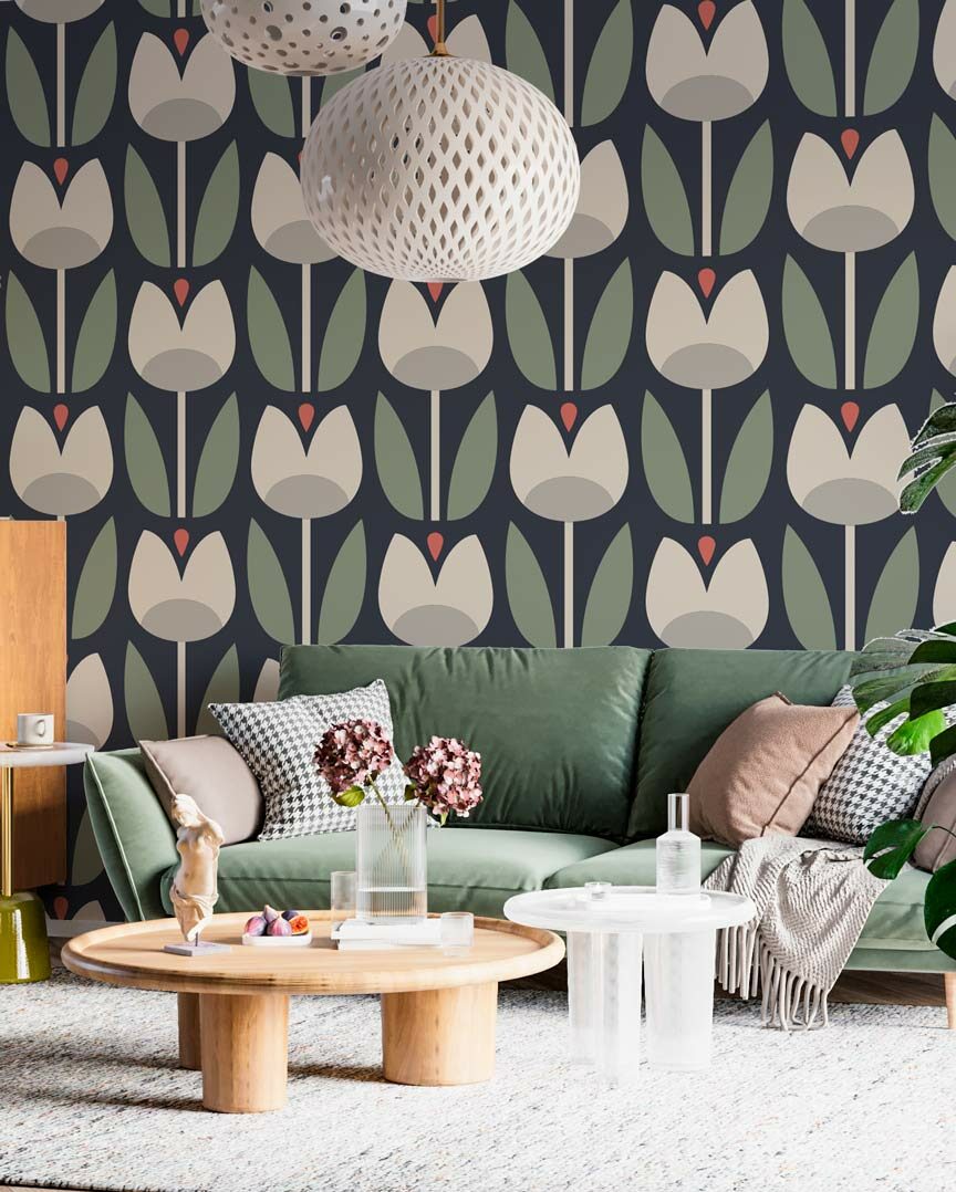 SUZIE - papier peint tulipe vintage salon