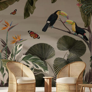 TANGUY - papier peint toucan tropical beige salon
