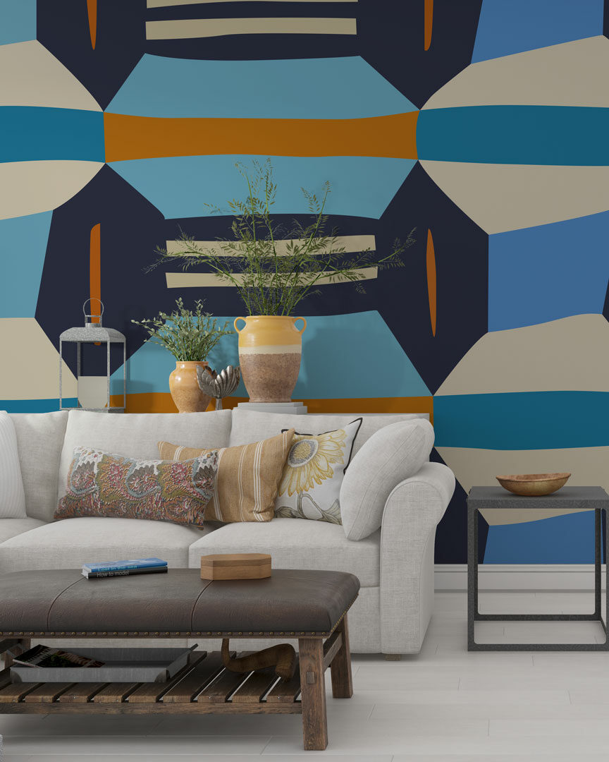 JONAS - Papier peint wax hexagonal salon