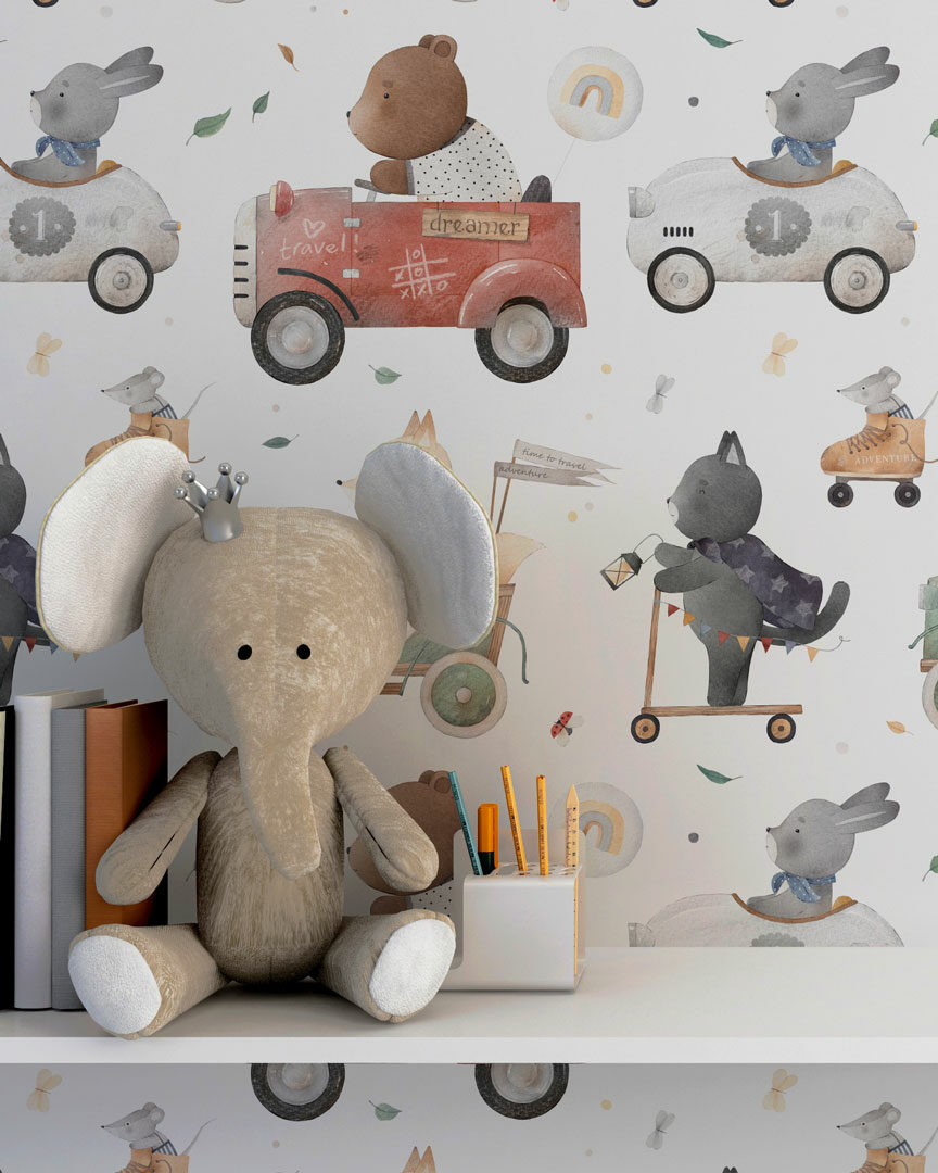ODON - Papier peint voiturette enfant chambre garçon