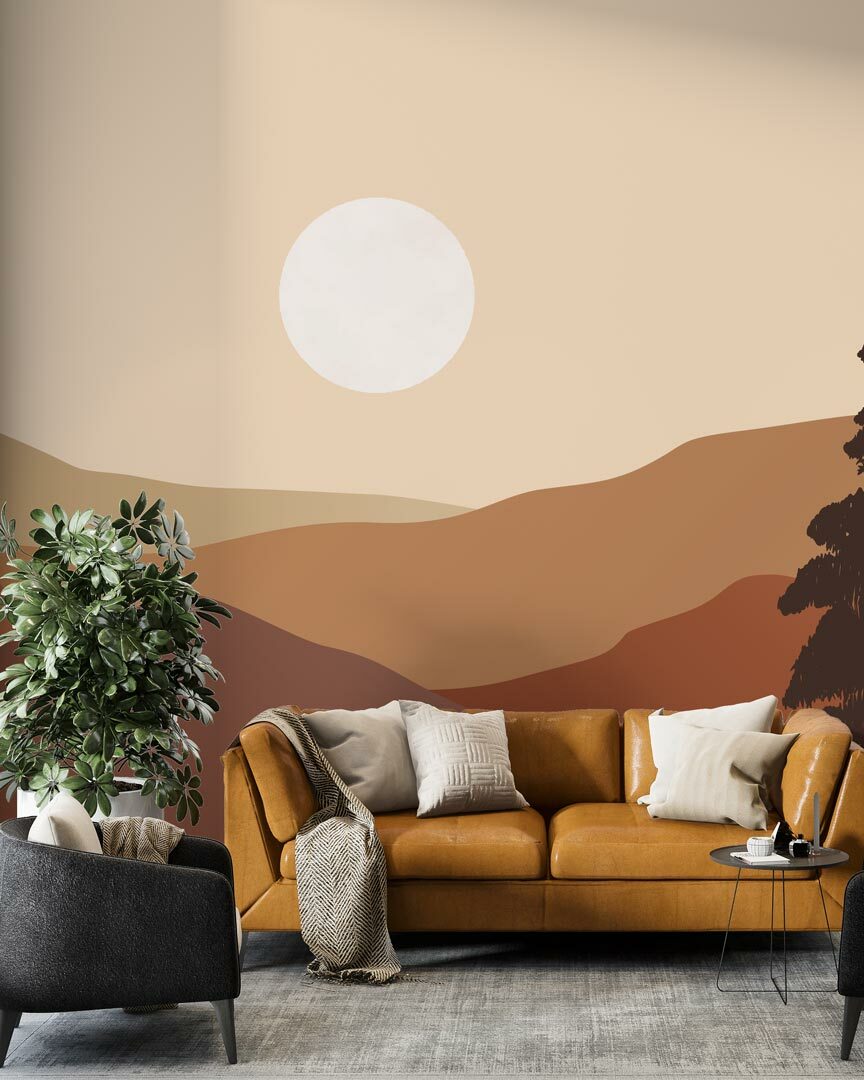 VIVIAN - Papier peint coucher de soleil montagne salon