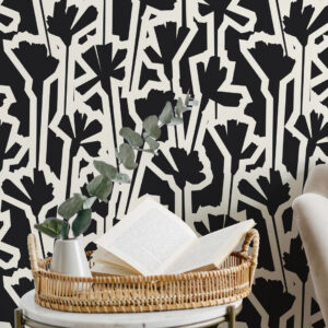 ADELIE - Papier peint imprimé fleur noir et blanc salon