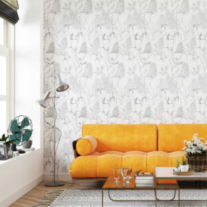 ANICET - Papier peint cyanotype feuille gris salon