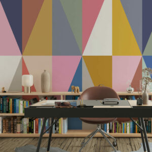 ANTHELME - Papier peint losange multicolore bureau