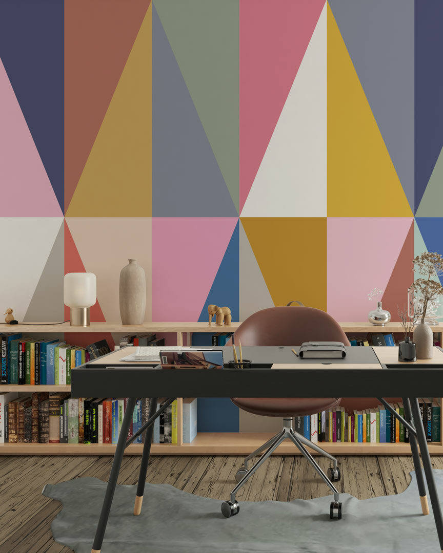 ANTHELME - Papier peint losange multicolore bureau