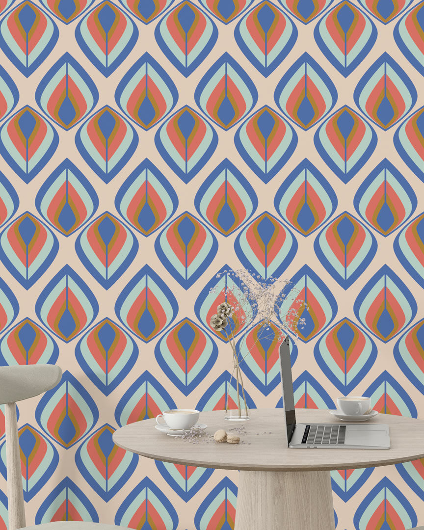 CECILY - Papier peint losange vintage bureau