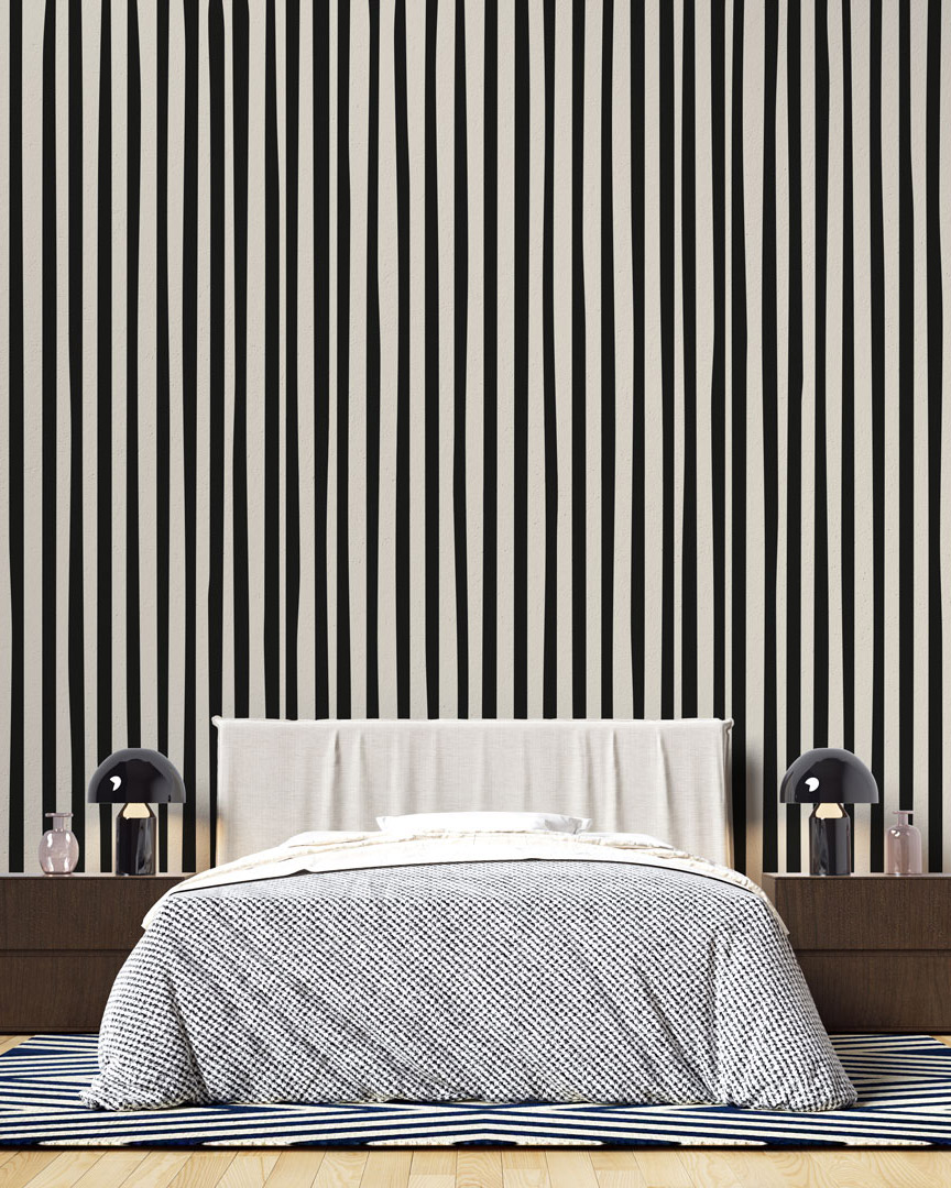ELVIRE - Papier peint rayures noires chambre