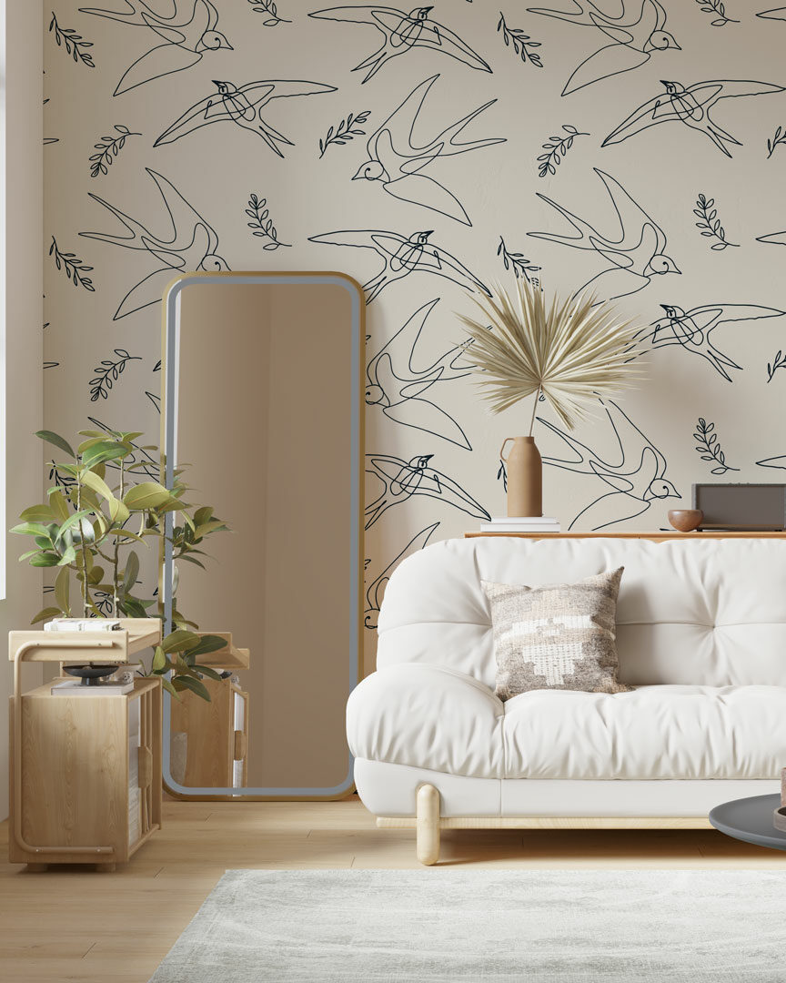 GINETTE - Papier peint colombes salon