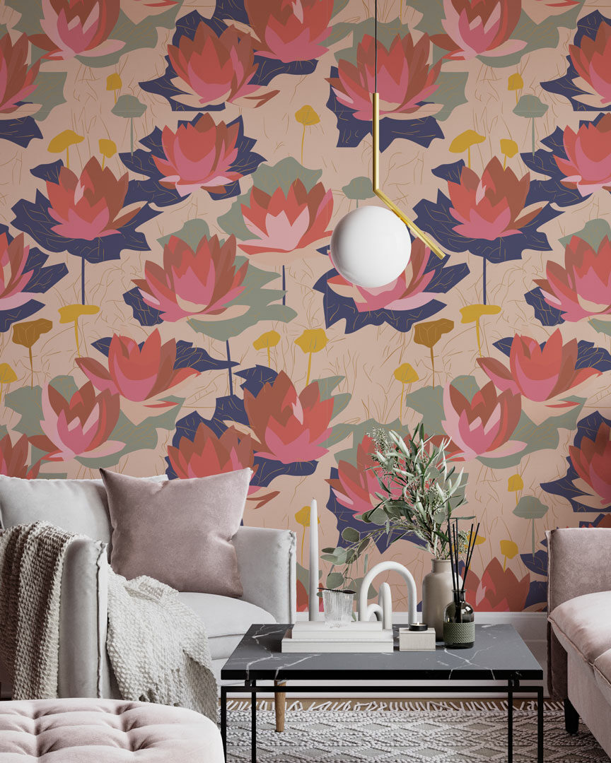 PULCHERIE - Papier peint lotus salon