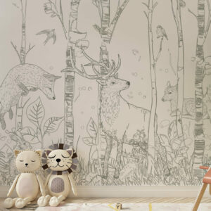 ANCELIN - Papier peint animaux de la foret enfant chambre bébé