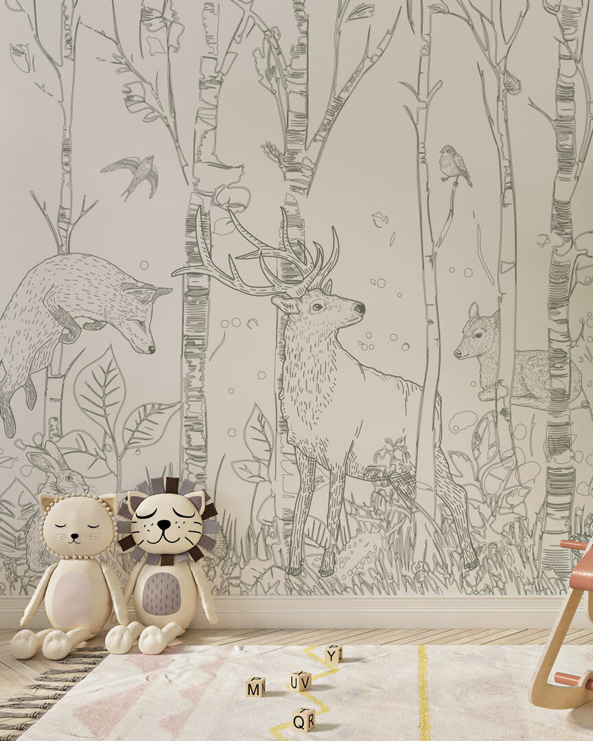 ANCELIN - Papier peint animaux de la foret enfant chambre bébé