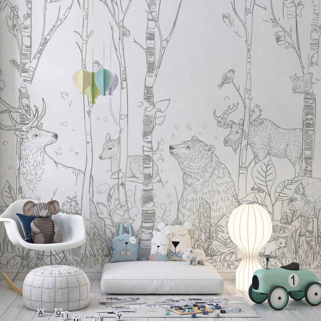 ANCELIN - Papier peint animaux de la foret enfant chambre garçon