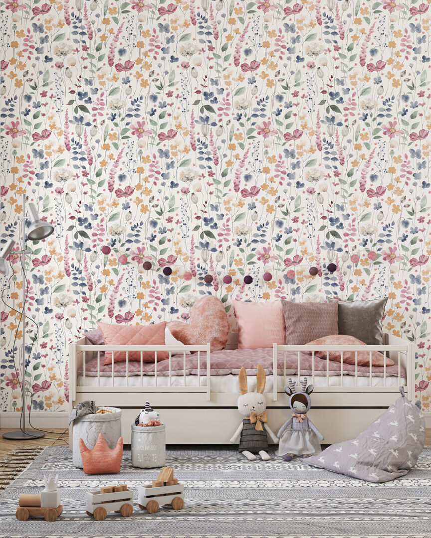 CATHY - Papier peint fleuri chambre fille enfant