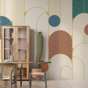 JAMES - Papier peint retro panoramique beige salle à manger