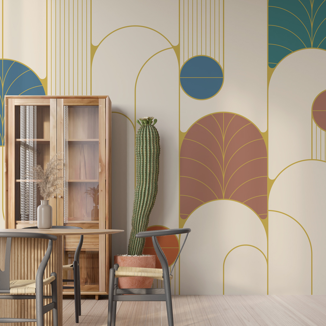 JAMES - Papier peint retro panoramique beige salle à manger