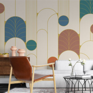 JAMES - Papier peint retro panoramique beige salon