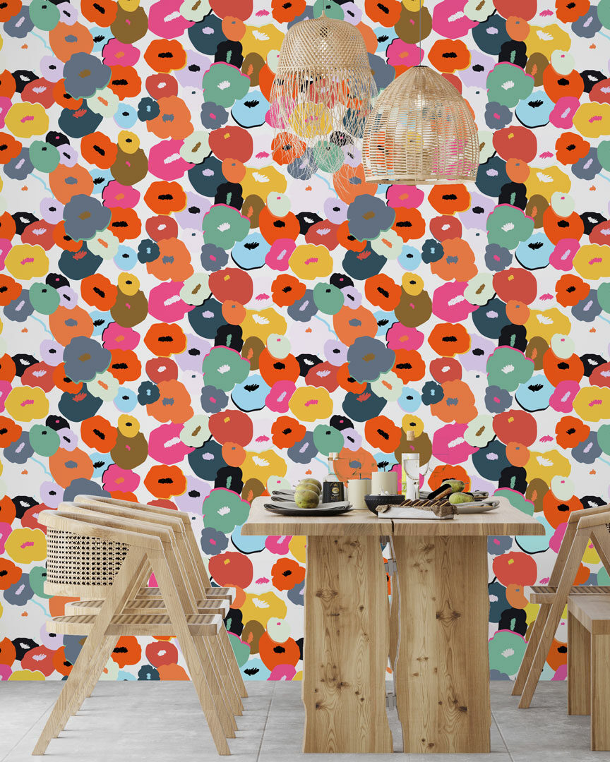 MAEVA - Papier peint fleuri multicolore salle à manger