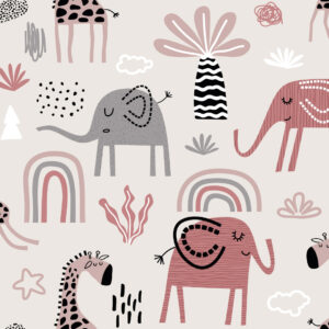 ABIGAEL - Papier peint fille animaux de la jungle