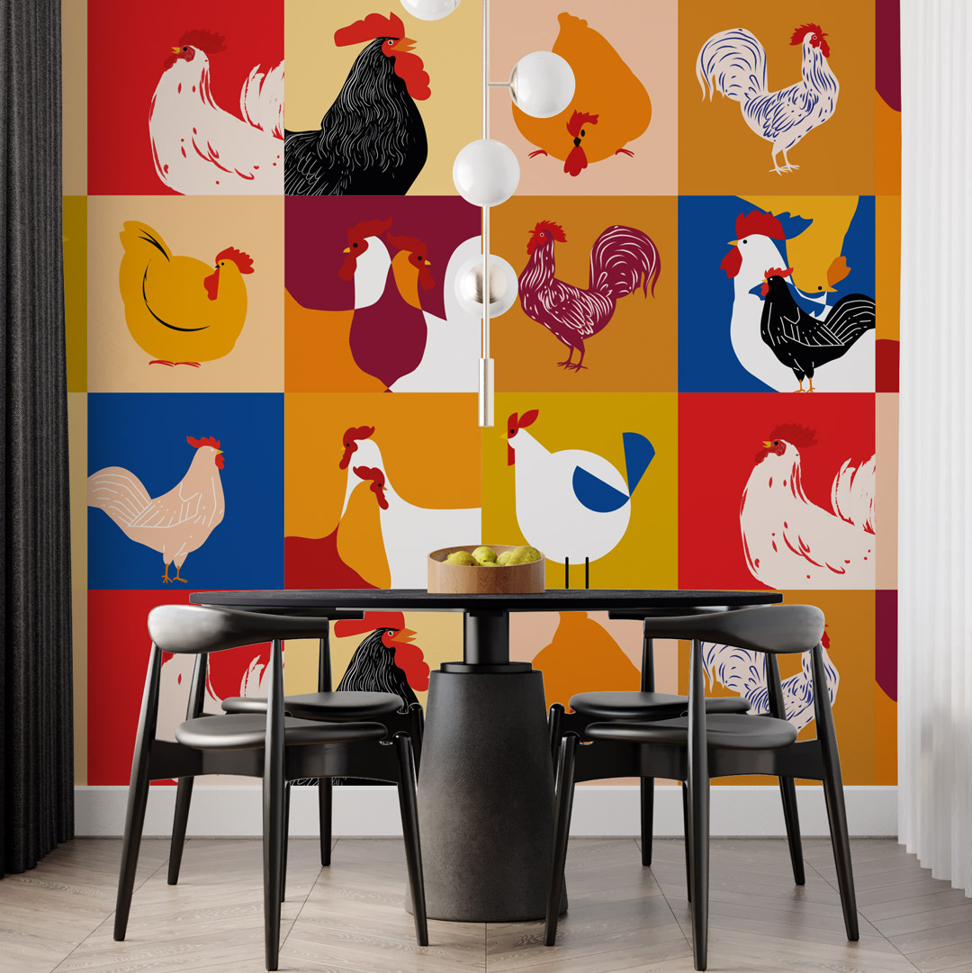 ANNABELLE - Papier peint poule pop art salle a manger