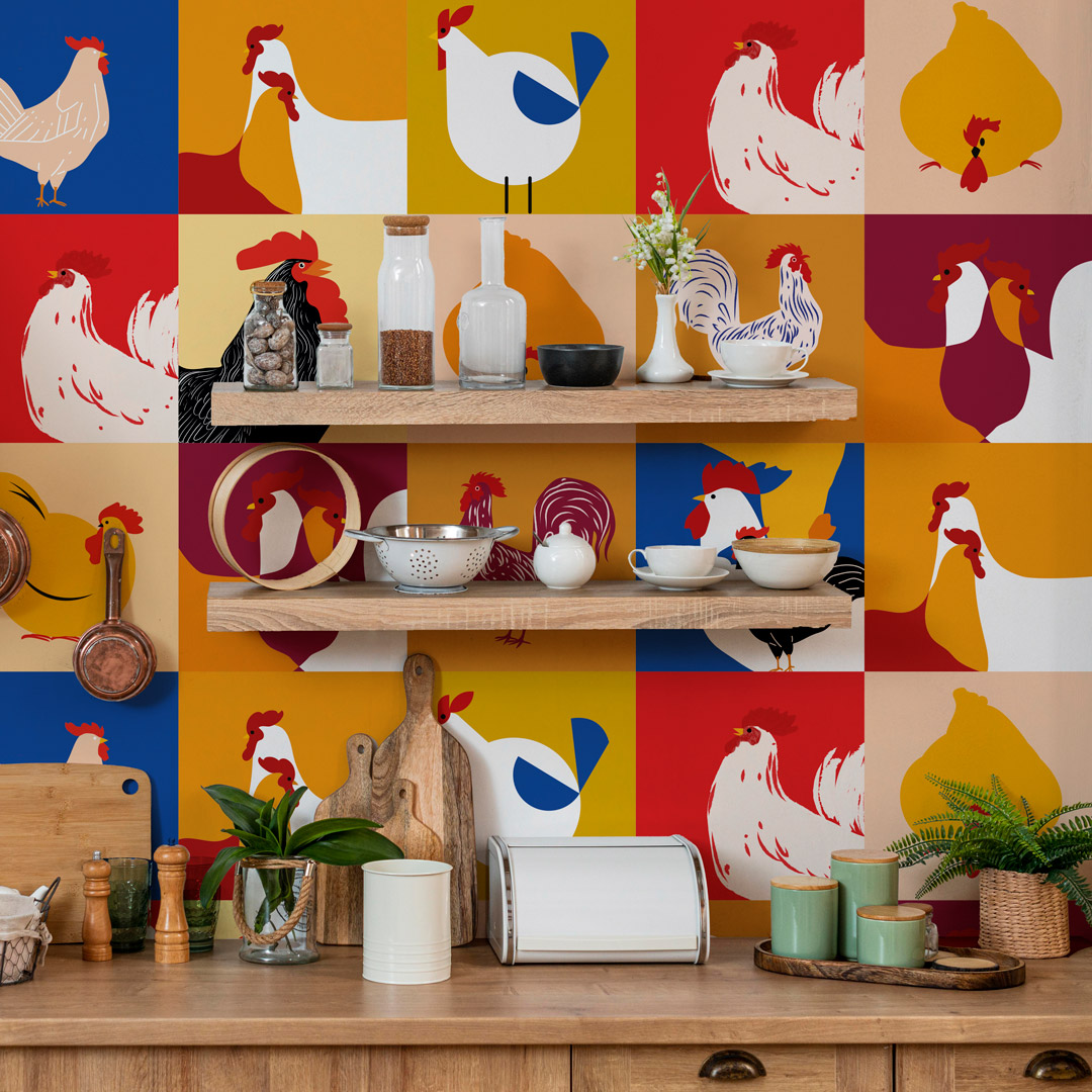 ANNABELLE - Papier peint poule pop art cuisine