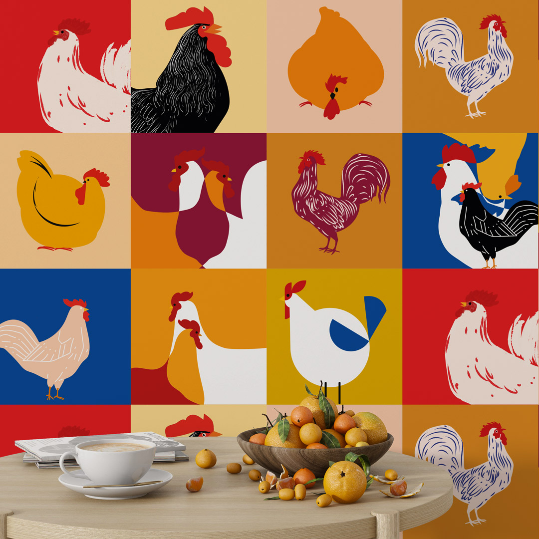 ANNABELLE - Papier peint poule pop art cuisine