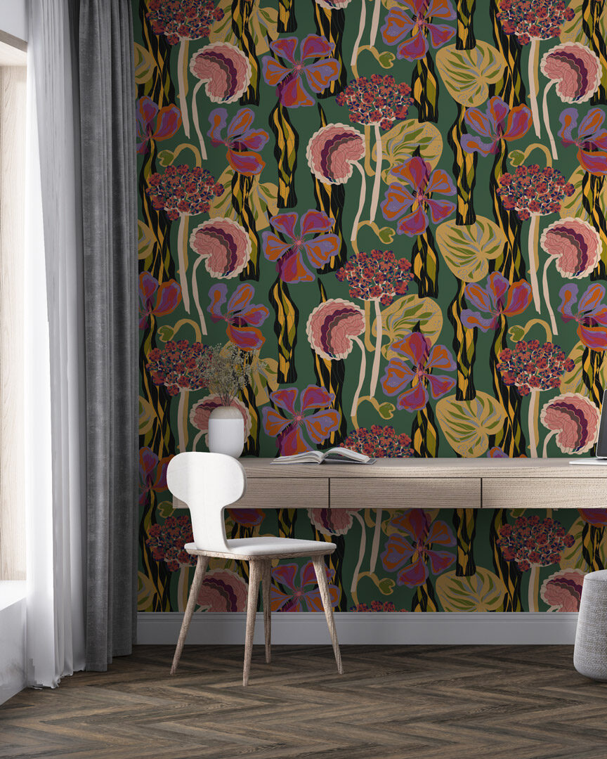 CAROLE - Tapisserie fleurie colorée bureau