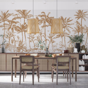 ESMEE - Papier peint palmier monochrome camel salle a manger