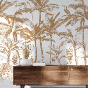 ESMEE - Papier peint palmier monochrome camel salon