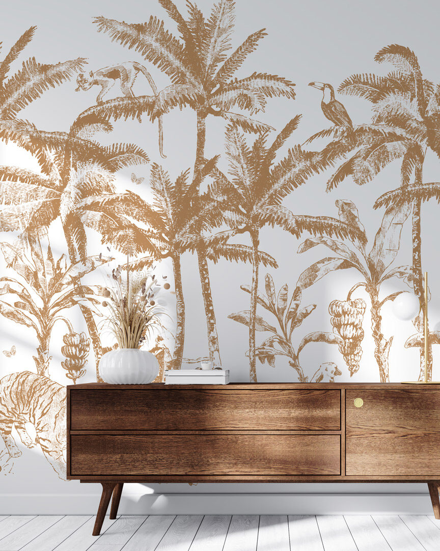 ESMEE - Papier peint palmier monochrome camel salon
