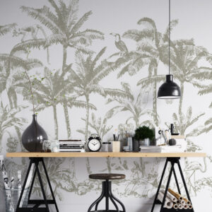 ESMEE - Papier peint palmier monochrome vert bureau