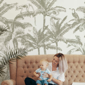 ESMEE - Papier peint palmier monochrome vert salon famille