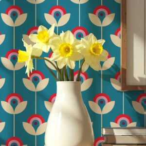 HIPPOLYTE - Papier peint fleur rétro colorée salon printemps