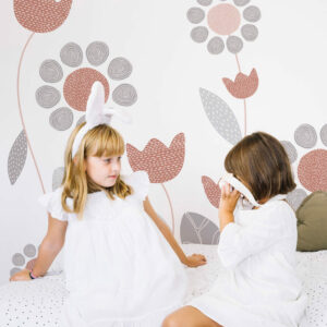 INAYA - Papier peint chambre fille fleuri panoramique fillettes